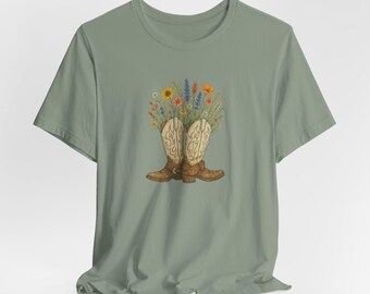 Rustic Floral Cowboy Boots Tee: Western Boho T-Shirt