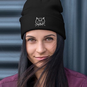 Embroidered Beanie Moon Cat - Warm Winter Beanie - Gifts for her - Cat lovers