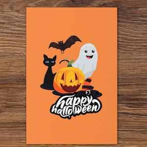 cartão de feliz dia das bruxas temporada assustadora amantes do dia das bruxas cartão laranja fantasma fofo envelope GRATUITO cartão de outubro truque ou travessura cartão em branco morcegos abóboras
