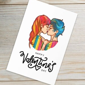 Carte lgbtq joyeuse Saint-Valentin Carte LGBTQ2S + BLANK Enveloppe GRATUITE filles s'embrassant filles épouses copines jolie carte vday carte de voeux carte amoureux