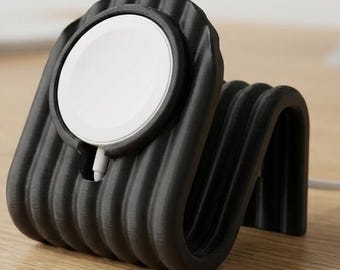 Soporte de fibra de carbono para Apple Watch: base de carga moderna en color negro, organizador de escritorio minimalista.