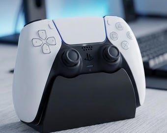 Soporte para mando de PS5 impreso en 3D de fibra de carbono / Elegante soporte para DualSense / Organizador de escritorio moderno para videojuegos / Accesorio para PlayStation 5 / Regalo para gamers