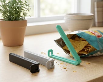 Clip para bolsas de patatas fritas con bisagra impreso en 3D / Sellador de bolsas de aperitivos reutilizable, organizador de despensa