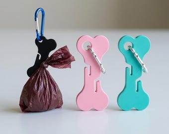 Clip para sujetar bolsas de excremento manos libres, accesorio para correa de perro, hueso impreso en 3D, opción de brillo, soporte para bolsas de excremento de perro manos libres, organizador de excremento, bolsa de regalo