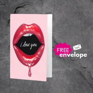 ik hou van je kaart valentijnskaart wenskaart lippen kaart koppels kaart vriendin vriendje vrouw man minnaar lege wenskaart roze kaart