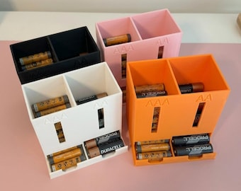 Organizador de pilas AA y AAA impreso en 3D, organizador para cajones de escritorio o caja de herramientas.