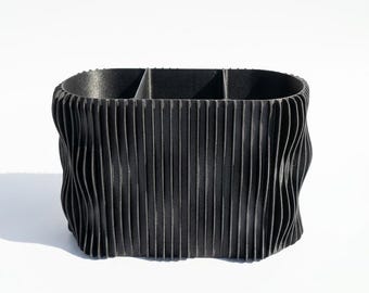 Organizador de escritorio de fibra de carbono impreso en 3D / Portalápices ondulado, almacenamiento de oficina