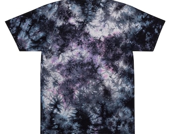 Camiseta extragrande teñida con la técnica tie-dye, color morado, para adulto.
