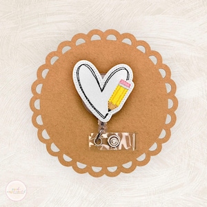 Pencil Sketch Heart Badge Reel, Teacher Badge Reel, School Badge Reel, Teacher Lanyard, Badge Buddy, Retractable Badge Holder, Teacher Gifts