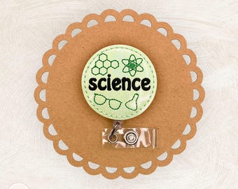 Science Subject Badge Reel, School, Teacher, Carabiner, Nonretractable, Swivel Clip, Badge Buddy, Retractable Lanyard, Keychain, Work Gift