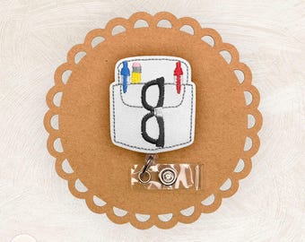 Pocket Protector Badge Reel, School, Teacher Lanyard, Name Tag, Pinch Clip, Nonretractable, Carabiner, ID Badge Clip, Keychain, Teacher Gift