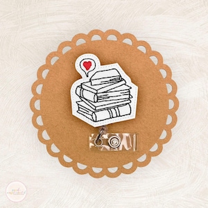 Book Stack Badge Reel, Librarian Badge Reel, Reading Badge Reel, Book Lover Badge Reel, Retractable Badge Holder, Nurse Gift