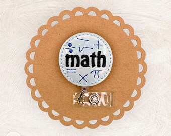 Math Subject Badge Reel, School, Teacher, Carabiner, Nonretractable, Swivel Clip, Badge Buddy, Retractable Lanyard, Keychain, Teacher Gift