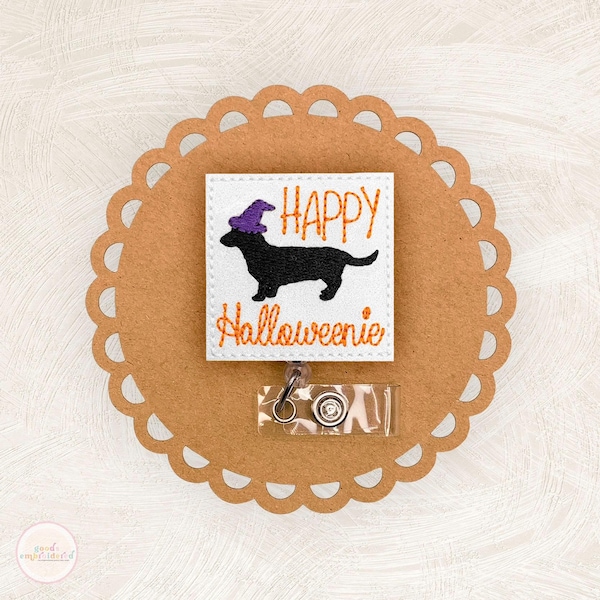 Happy Halloweenie Badge Reel, Wiener Dog Badge Reel, Teacher Lanyard, Nurse Badge Clip, ID Holder, Retractable Badge Reel, Coworker Gift