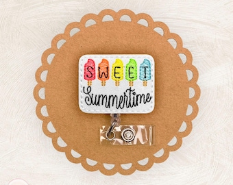 Sweet Summertime Badge Reel, Popsicle Badge Clip, Lanyard, ID Holder, Name Tag, MRI Safe, Carabiner, Nonretractable, Employee Gift