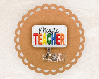 Music Teacher Badge Reel, Pinch Clip, School Badge, Badge Buddy, Retractable Lanyard, Carabiner, Name Tag, Nonretractable, Coworker Gift