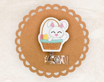 Bunny Easter Egg Basket Badge Reel, Easter Badge Reel, Teacher Lanyard, Nurse Badge Clip, Badge Buddy, Retractable Badge Reel, Coworker Gift