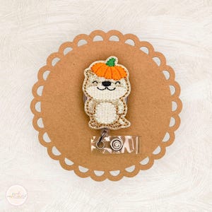 Otter Pumpkin Hat Badge Reel, Fall, Keycard Holder, Nonretractable, Pinch Clip, Name Pull, MRI Safe, Badge Buddy, Breakaway Lanyard, RN Gift