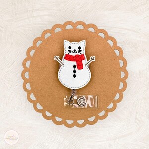 Cat Snowman Badge Reel, Christmas, MRI Safe, Name Pull, Carabiner, Nonretractable, ID Holder, Keycard, Name Tag, Lanyard, Nurse Gift