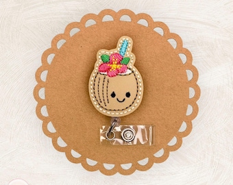 Coconut Cocktail Badge Reel, Summer Badge Clip, Lanyard, Belt Clip, ID Badge Reel, Badge Holder, Name Tag, MRI Safe, Nonretractable, RN Gift