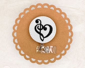 Music Note Heart Badge Reel, Pinch Clip, School Badge, Badge Buddy, Retractable Lanyard, Carabiner, Name Tag, Nonretractable, Coworker Gift