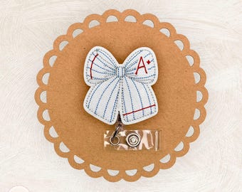 Paper Bow Badge Reel, School, Teacher, Name Tag Holder, Feltie Toppers, Lanyard, ID Holder, Carabiner, Nonretractable, Teacher Gift