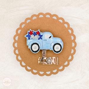 Star Truck Badge Reel, 4th of July Badge Reel, Patriotic Badge Reel, Independence Day Badge Reel, Retractable Badge Holder, Nurse Gifts
