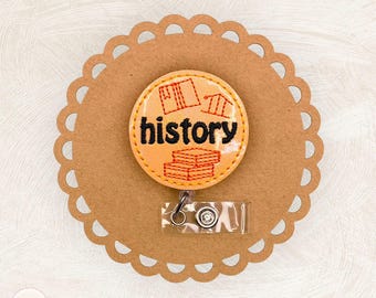 History Subject Badge Reel, School, Teacher, Carabiner, Nonretractable, Swivel Clip, Badge Buddy, Retractable Lanyard, Keychain, Work Gift