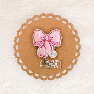 Coquette Bow Stethoscope Badge Reel, Nurse Accessories, MRI Safe, Swappable Topper, Carabiner, Name Tag, Belt Clip, ID Card, Coworker Gift