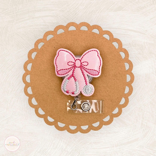 Coquette Bow Stethoscope Badge Reel, Nurse Accessories, MRI Safe, Swappable Topper, Carabiner, Name Tag, Belt Clip, ID Card, Coworker Gift