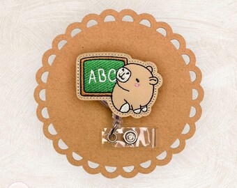 Capybara Chalk Board Badge Reel, School, Teacher Lanyard, Feltie Topper, Name Tag, Keycard Holder, Pinch Clip, Nonretractable, Coworker Gift