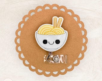 Ramen Noodles Badge Reel, Kawaii, Name Tag, ID Badge Clip, Nonretractable, Lanyard, MRI Safe, Carabiner, Keychain, Pinch Clip, Coworker Gift