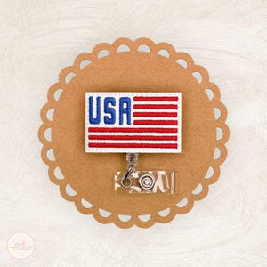 USA Flag Badge Reel, America Badge Reel, 4th Of July Badge Reel, Patriotic Badge Reel, Badge Buddy, Retractable Badge Holder, Nurse Gifts