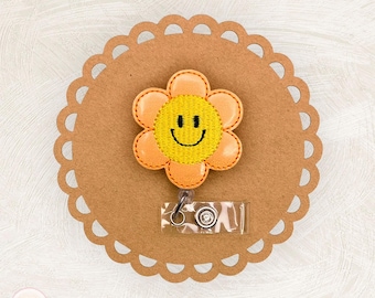 Smile Flower Badge Reel, Spring Badge Reel, Nurse Badge Reel, Teacher Lanyard, Badge Buddy, Retractable Badge Holder, Coworker Gifts