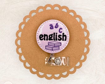 English Subject Badge Reel, School, Teacher, Carabiner, Nonretractable, Swivel Clip, Badge Buddy, Retractable Lanyard, Keychain, Work Gift