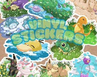 Handmade Pokémon-Inspired Stickers | Cute Waterproof Vinyl Stickers | Laptop, Water Bottle, Journal Decor | Anime Sticker Pack
