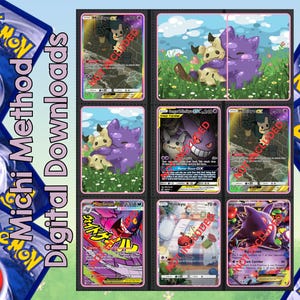 Mimikyu + Gengar Michi-metoden Pokémon-pärminlägg | Utskrivbara sidor med enkel och dubbel kortplats | Set med samlarkortspärminlägg
