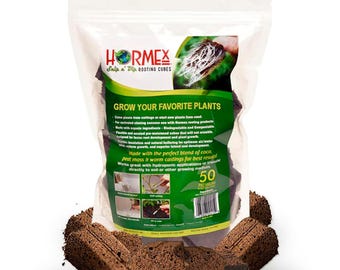 Hormex Rooting Cubes - Hydroponic Clone & Seed Starter - Peat Moss and Coco Plugs - Organic Ingredients to Root Healthy Plants - 50 Pack