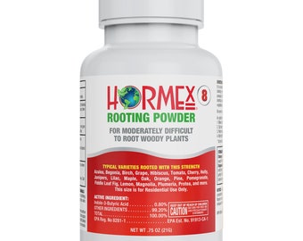 Hormex Rooting Powder #8 (0.80 IBA) - Rooting Hormone for Semi-Hardwood Houseplants, Medicinal & Tree Cuttings - Root Stimulator for Plants