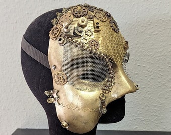 Golden steampunk half mask unisex
