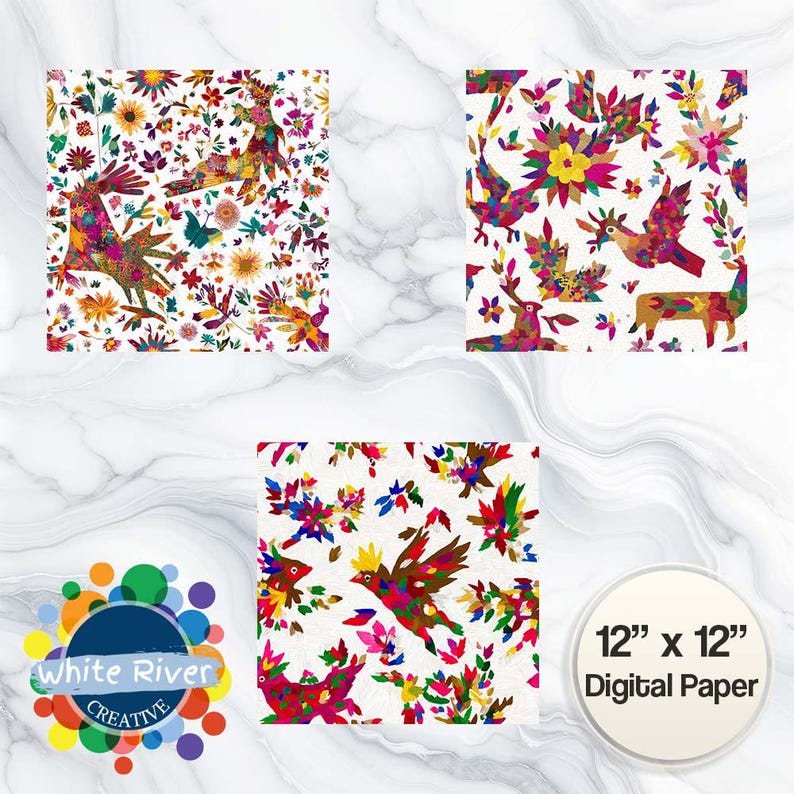 Otomi Embroidery Digital Paper: Colorful Mexican Folk Art Patterns ...