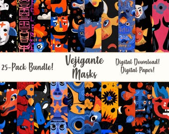 Digitaal papier Vejigante Mask: Puerto Ricaanse carnavalspatronen (digitale download)