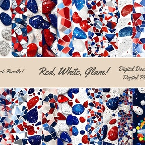 24-Pack Patriotic Glam Seamless Pattern Digital Paper |  Red White Blue Background | Commercial Use | Scrapbooking | Digital Printable |