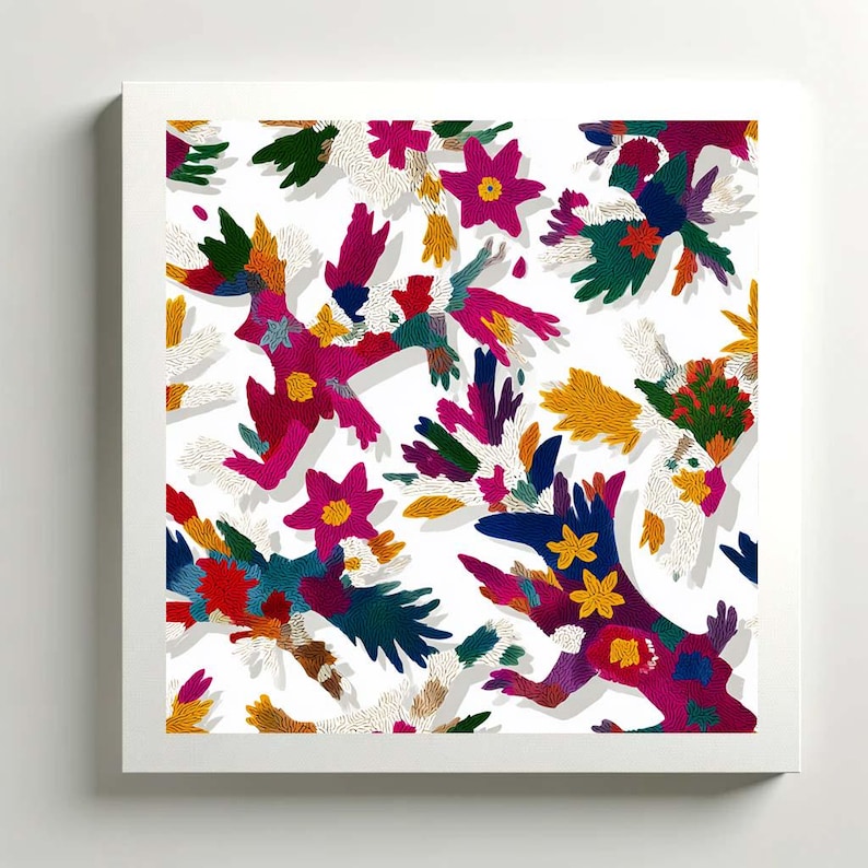 Otomi Embroidery Digital Paper: Colorful Mexican Folk Art Patterns ...