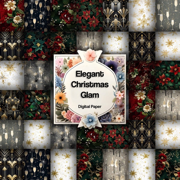 20 Pack Luxurious Elegant Christmas Glam Digital Paper Sophisticated Holiday Designs for Crafting/ Decor Unique Seasonal Design Collection