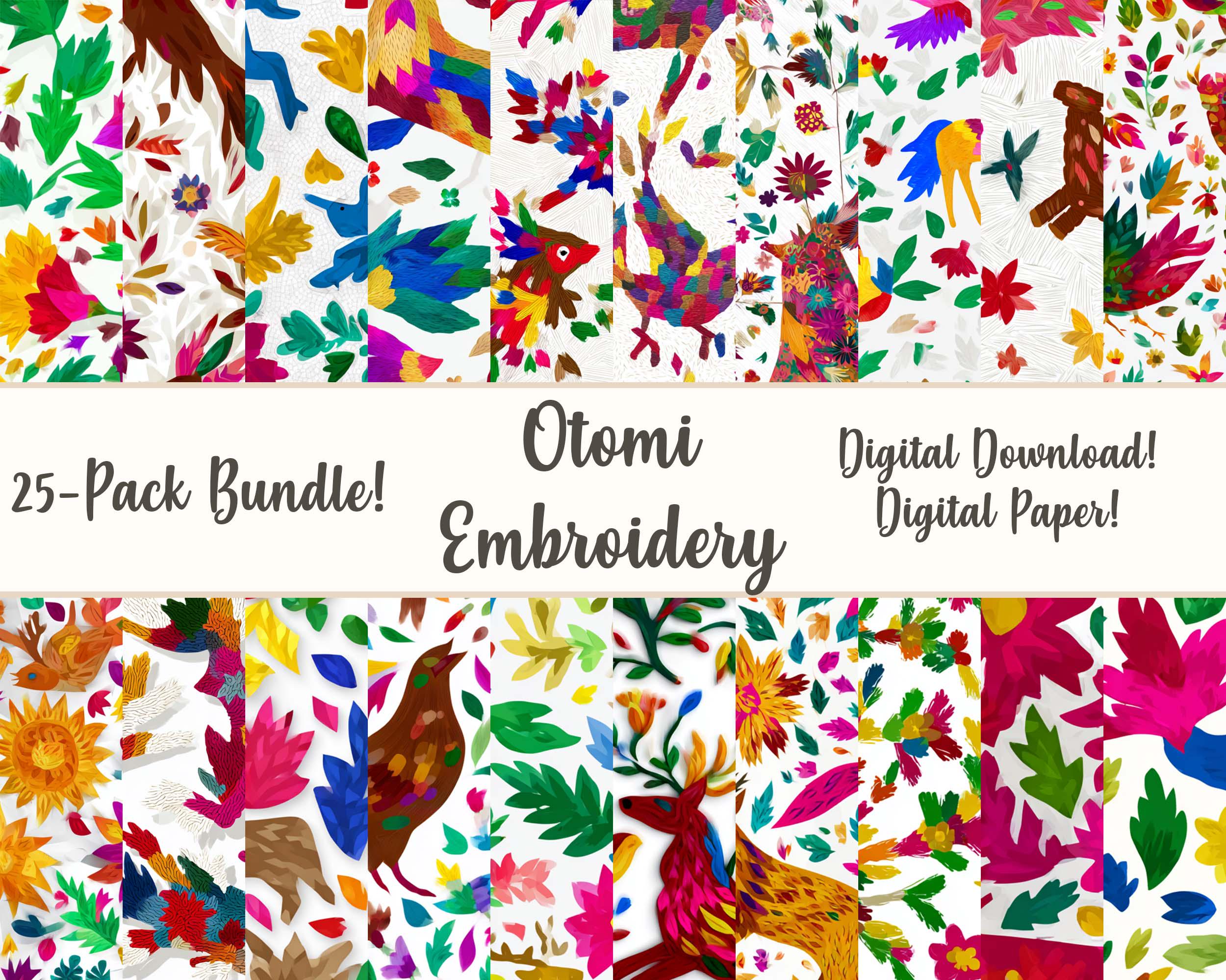 Otomi Embroidery Digital Paper: Colorful Mexican Folk Art Patterns ...