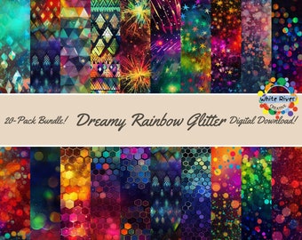 Rainbow Glitter Digital Paper: Seamless Scrapbook Patterns (20-Pack Digital Download)
