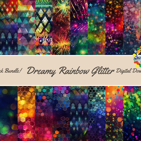 20-Pack Digital Download Bundle | Dreamy Rainbow Glitter| Seamless Digital Paper | Scrapbooking | Wallpaper | Commercial Use | Glitter Paper