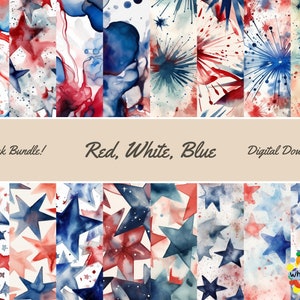 Vaterhaftes Nahtloses Muster Digitales Papier Set - 16er Pack Rot Weiß Blau | Kommerzielle Nutzung | Scrapbooking Zubehör Digitaldruck Geschenkpapier