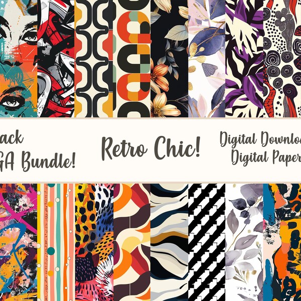 Digital Paper Retro Chic High Fashion Inspired Prints for Personalized Stationery, Crafts, Printable design for totes, gifts, tumbler design